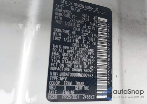 2021 Nissan Rogue Platinum from USA, damaged, VIN JN8AT3DD0MW302678